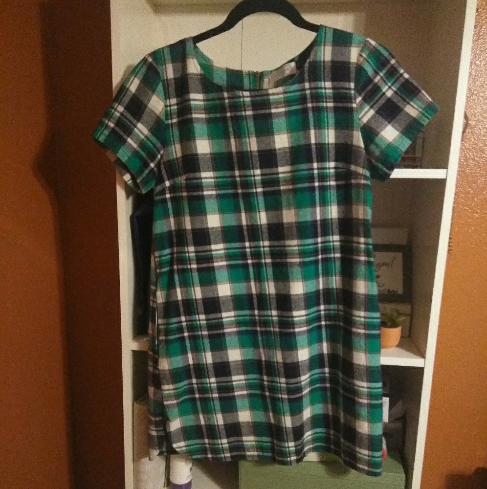 green, black & white plaid dress